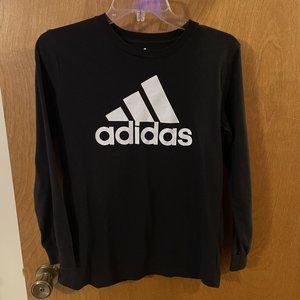 Adidas Shirt Youth Medium (10/12) Black Athletic Logo Tee Boys Kids Long Sleeve